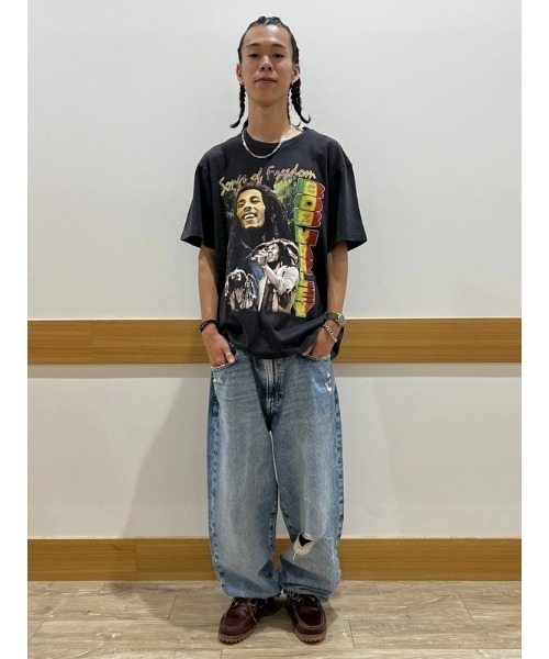 希少 90s ヴィンテージ ボブマーリー プリントTシャツ ロンT黒 L レア 古着 90s HARLEY DAVIDSON シールド&バー ファイヤー Tシャツ L
