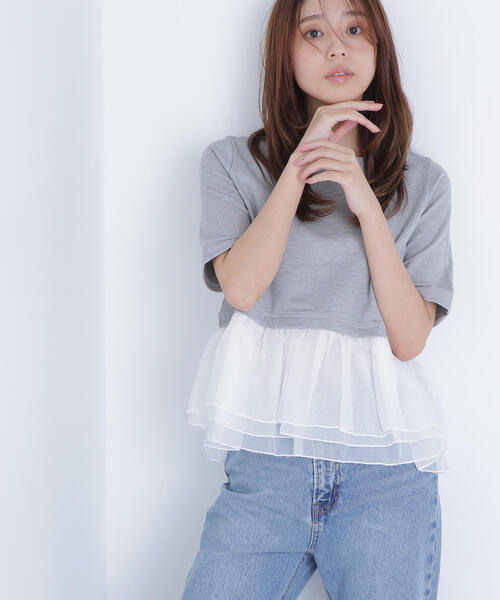 tシャツ シフォンドッキングペプラムカットソー レディース