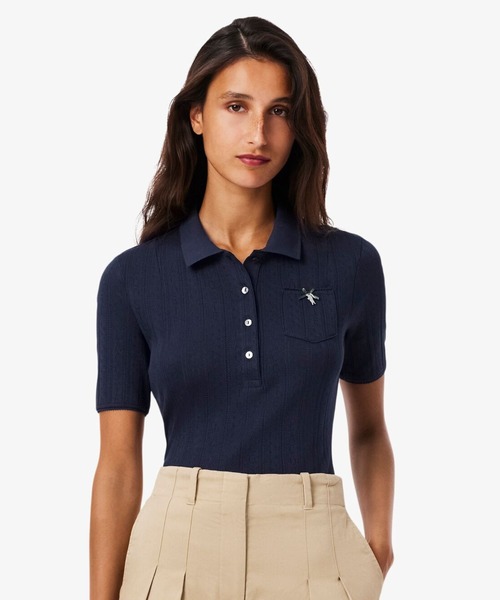 LACOSTE ポロシャツ ポロ レース調 リボン付き ポインテルニット