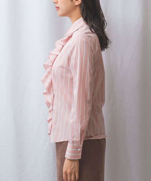 【新品 未使用】 NARA CAMICIE ナラカミーチェ 通年 フリル♪ 長袖 ストライプ ブラウス シャツ Sz.3　レディース 新品 未使用】 NARA CAMICIE ナラカミーチェ 通年 フリル♪ 長袖