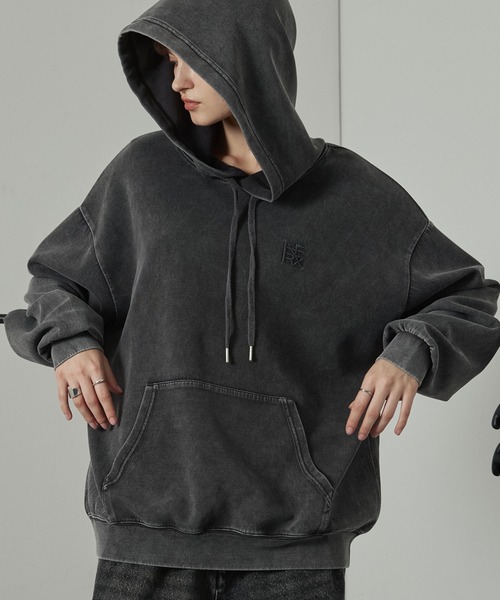 アトミック新品未使用パーカーMブラック&グレー パーカー 「Alfred Alex」ヴィンテージ加工ケミカルウォッシュ ワン