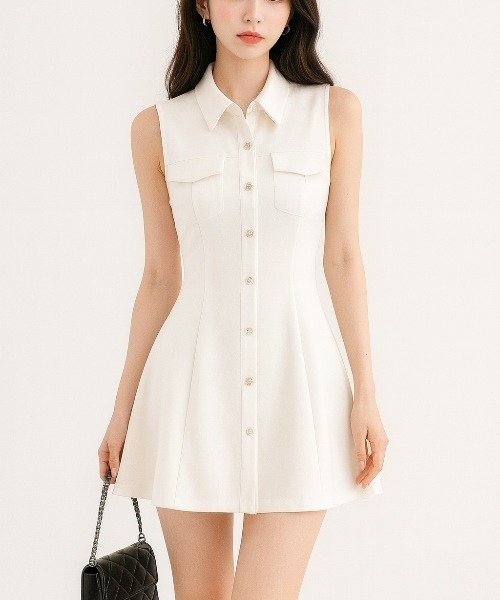 FOXEY ミンク襟付きノースリーブ ワンピース 38 FOXEY ミンク襟付き