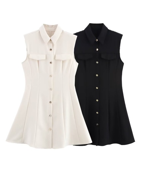 NoBelle ワンピース ライン ノースリーブ 襟付きワンピース : ZOZOTOWN