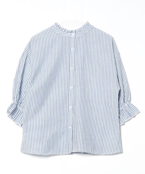 「classicalelf」 ストライプ柄7分袖ブラウス L ブルー レディース_画像2