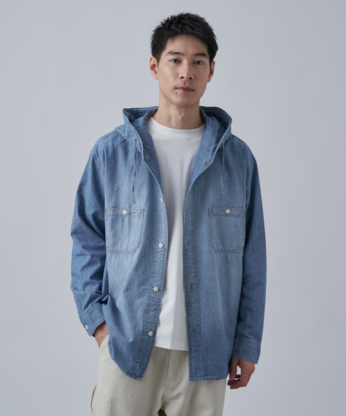 B.C STOCK（ベーセーストック） シャツ シャンブレー フードシャツ