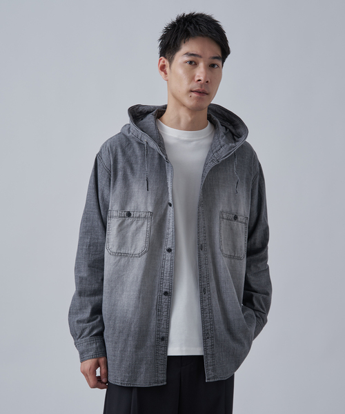 B.C STOCK（ベーセーストック） シャツ シャンブレー フードシャツ