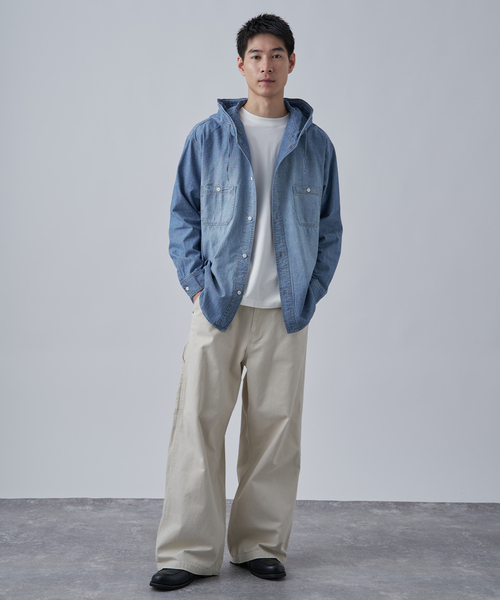 B.C STOCK（ベーセーストック） シャツ シャンブレー フードシャツ