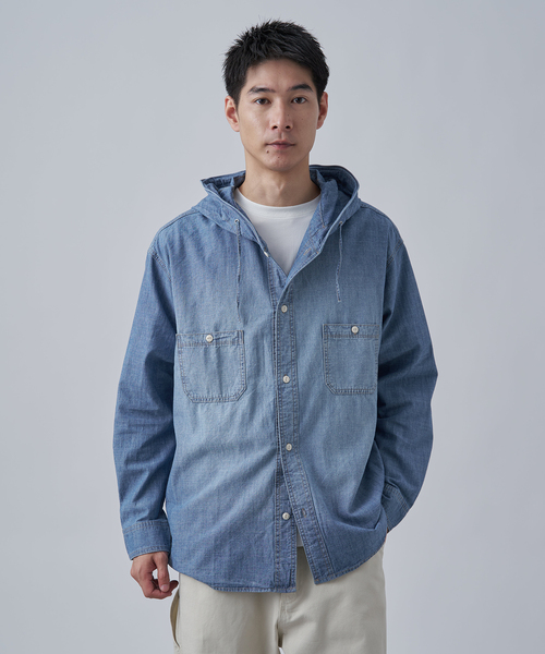 B.C STOCK（ベーセーストック） シャツ シャンブレー フードシャツ