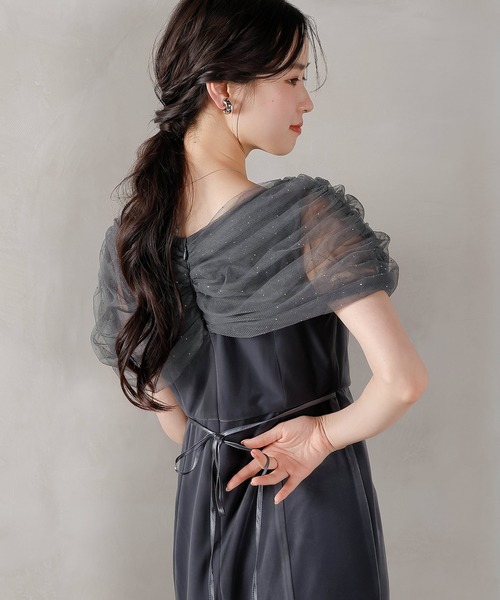 Kana ドレス チュール ビジュー ドット ドッキング ベロア マーメイド