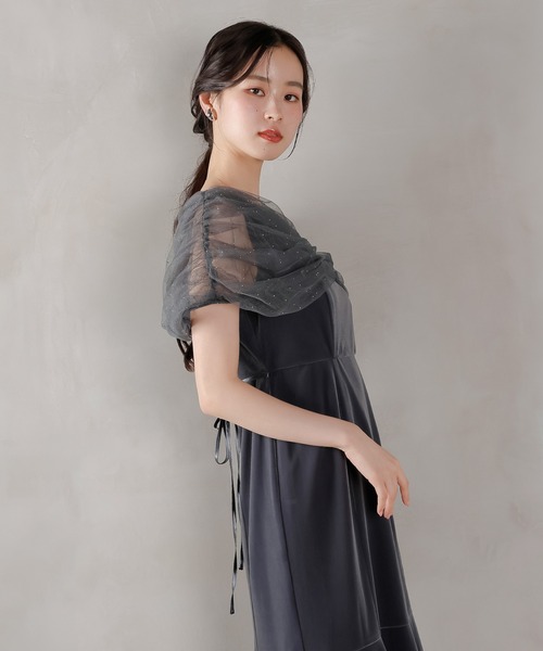 Kana ドレス チュール ビジュー ドット ドッキング ベロア マーメイド