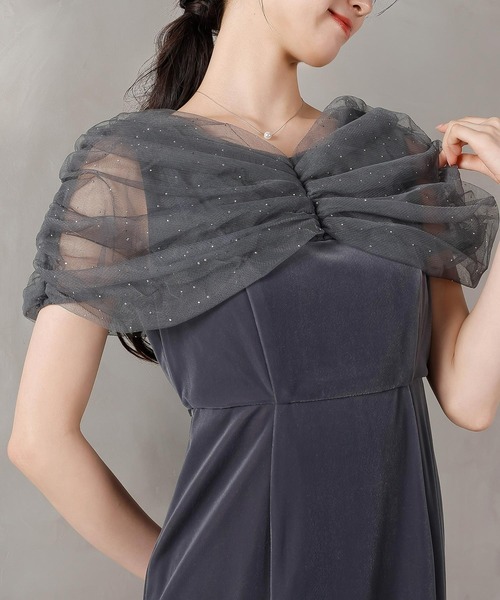 Kana ドレス チュール ビジュー ドット ドッキング ベロア マーメイド