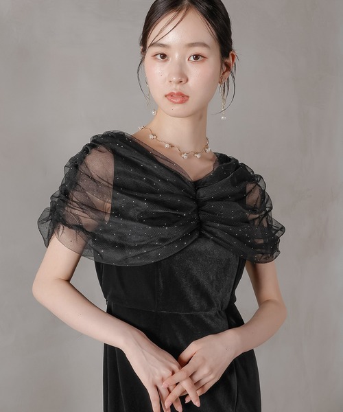 Kana ドレス チュール ビジュー ドット ドッキング ベロア マーメイド