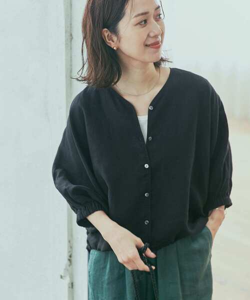 「URBAN RESEARCH DOORS」 7分袖ブラウス MEDIUM ブラック レディースの画像
