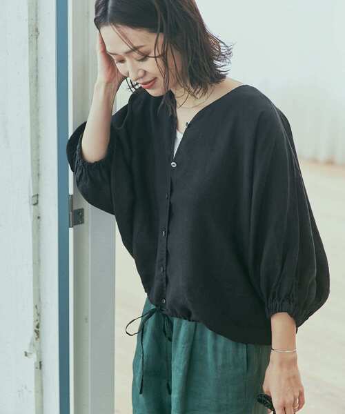 「URBAN RESEARCH DOORS」 7分袖ブラウス MEDIUM ブラック レディースの画像