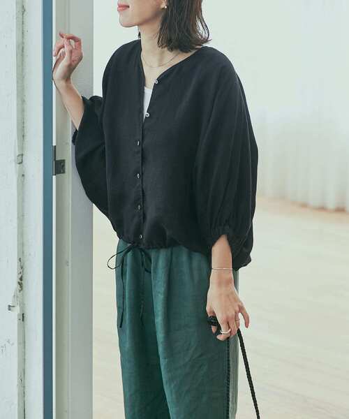 「URBAN RESEARCH DOORS」 7分袖ブラウス MEDIUM ブラック レディースの画像
