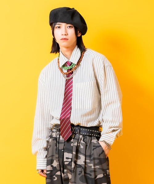 シャツ a.p.o.v. クロップド丈シアサッカーストライプシャツ メンズ
