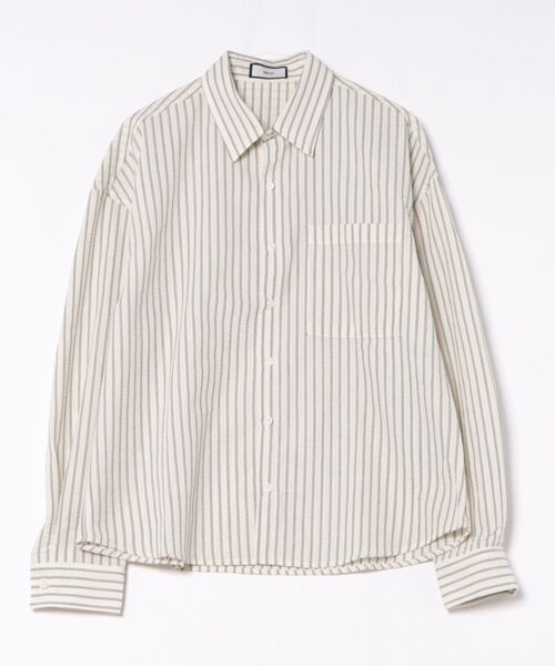 シャツ a.p.o.v. クロップド丈シアサッカーストライプシャツ メンズ