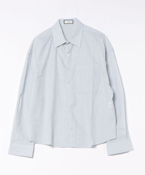 シャツ a.p.o.v. クロップド丈シアサッカーストライプシャツ メンズ