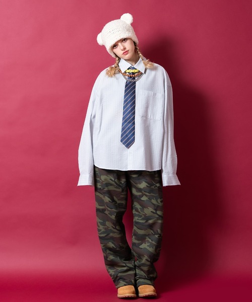 シャツ a.p.o.v. クロップド丈シアサッカーストライプシャツ メンズ