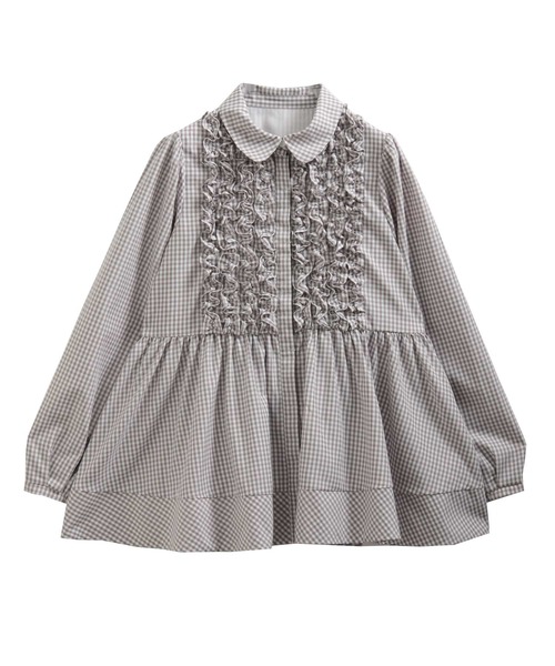 Fit more（フィットモア） ブラウス シャツ ギンガムチェックフリル