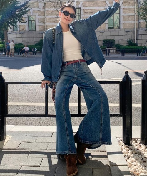 セットアップ オーバーサイズデニムジャケット ＆ スーパーワイド