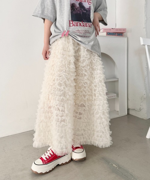 SOLLON.（ソルロン） スカート フリフリボリュームチュールロング