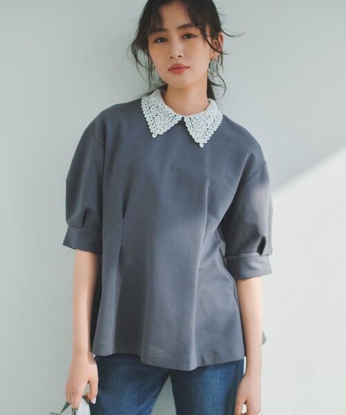 組曲（KUMIKYOKU） tシャツ レース襟フレンチテリーフレア カットソー