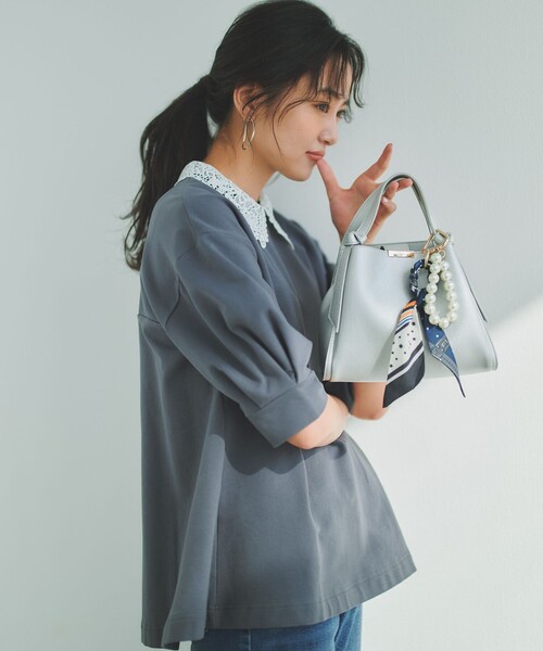 組曲　レース襟フレンチテリー カットソー　Lサイズ 新品 組曲（KUMIKYOKU） tシャツ レース襟フレンチテリーフレア カットソー