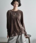 tシャツ 2WAYレースヘムベロアロンT レディースの詳細画像1