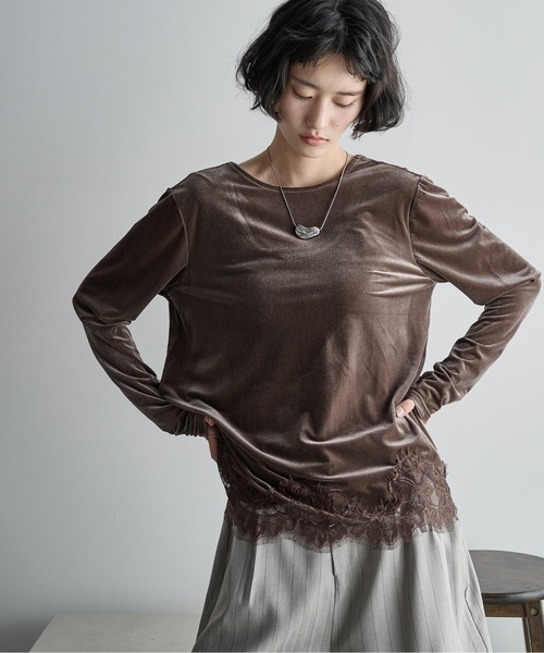 THE Yon tシャツ 2WAYレースヘムベロアロンT レディース : ZOZOTOWN