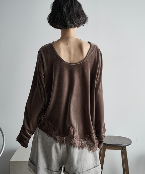 THE Yon tシャツ 2WAYレースヘムベロアロンT レディース : ZOZOTOWN