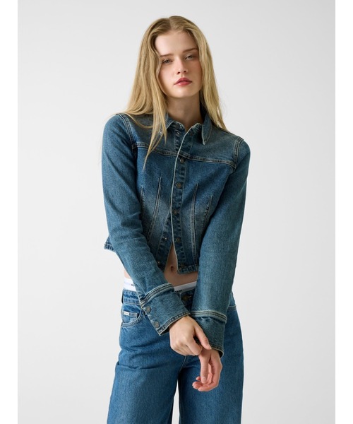 デニムジャケット gジャン GUESS JEANS Long Sleeves Fitted Cropped 