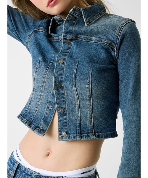 デニムジャケット gジャン GUESS JEANS Long Sleeves Fitted Cropped