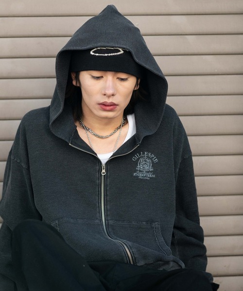goaワッフルパーカー美品ブラック ヘビーウェイトワッフルフルジップパーカー【大きいサイズ有】 通販
