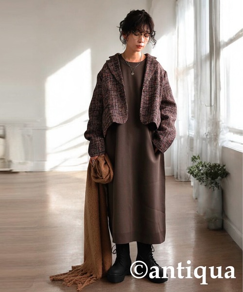 「antiqua」 ニットワンピース P レッド レディース_画像8
