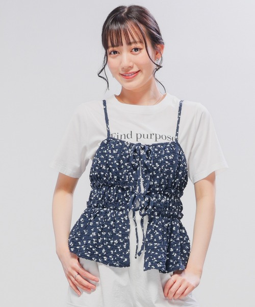 HONEY 黒紫 シフォンキャミソール リボン 蝶チャーム付き Honeys（ハニーズ） キャミソール リボン付キャミソール : ZOZOTOWN
