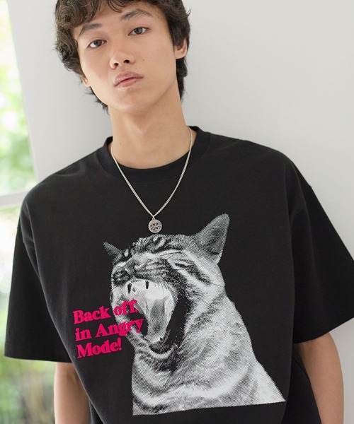 Ashley Williams 猫プリント 、prayingブラック ポロシャツ PBLIM tシャツ 半袖 「UNISEX」シャウトキャットT 猫 / フロント