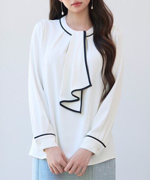 「SAISON DE PAPILLON」 長袖ブラウス S ネイビー レディース_画像3