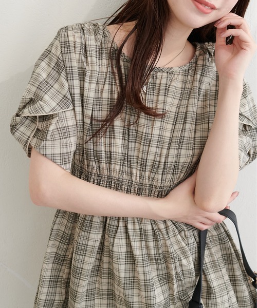 ブラウス シャツ 「osono」ねじり袖ペプラムチュニック レディースの画像