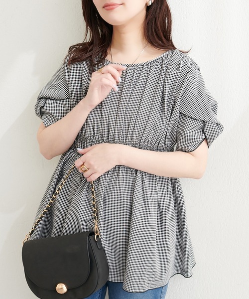 ブラウス シャツ 「osono」ねじり袖ペプラムチュニック レディースの画像