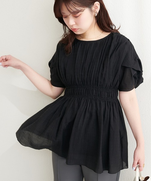 natural couture ブラウス シャツ 「osono」ねじり袖ペプラム