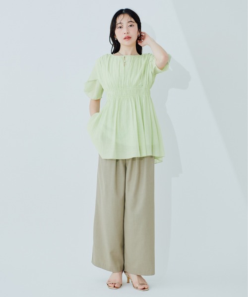 ブラウス シャツ 「osono」ねじり袖ペプラムチュニック レディースの画像