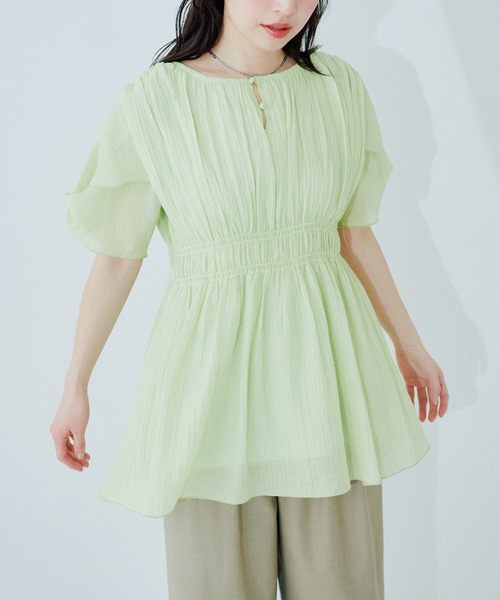 ブラウス シャツ 「osono」ねじり袖ペプラムチュニック レディースの画像