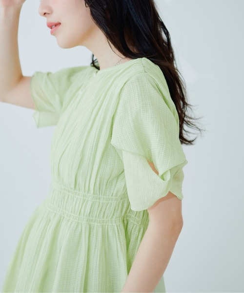 ブラウス シャツ 「osono」ねじり袖ペプラムチュニック レディースの画像