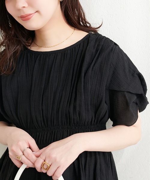 ブラウス シャツ 「osono」ねじり袖ペプラムチュニック レディースの画像