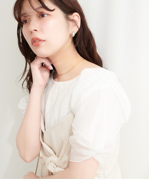 ブラウス シャツ 「osono」ねじり袖ペプラムチュニック レディースの画像