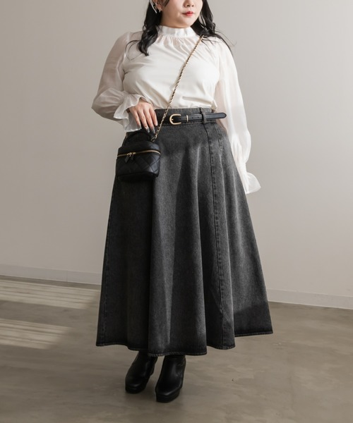 「CLETTE」 長袖ブラウス 3L チャコールグレー レディース_画像2