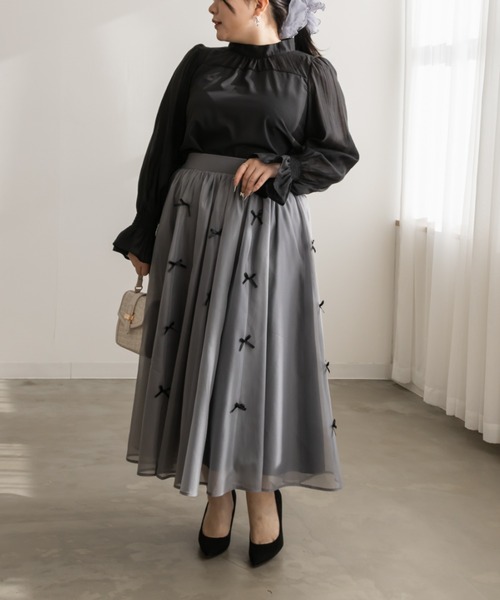 「CLETTE」 長袖ブラウス 3L チャコールグレー レディース_画像6