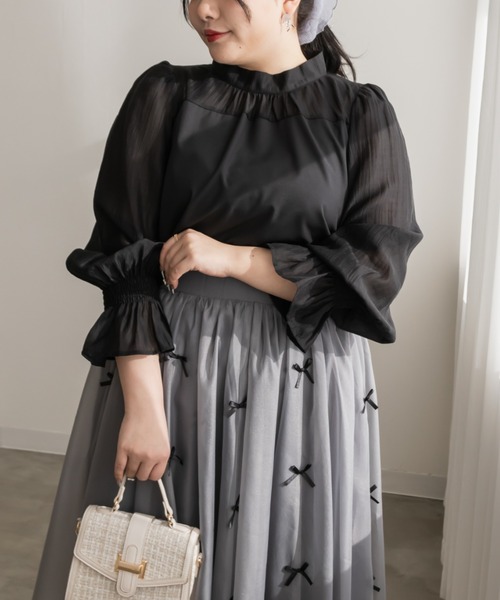 「CLETTE」 長袖ブラウス 3L チャコールグレー レディース_画像7