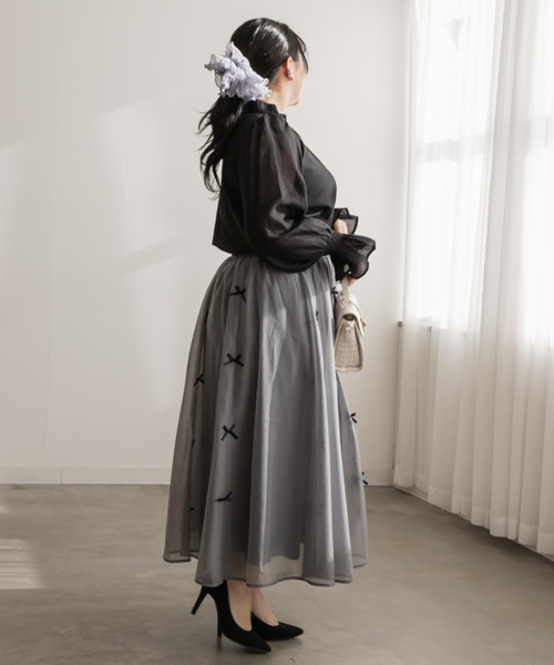 「CLETTE」 長袖ブラウス 3L チャコールグレー レディース_画像8